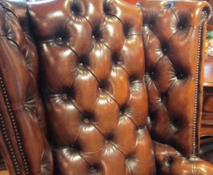 Stunning Large Edwardian Leather Wing Armchair - Image 2