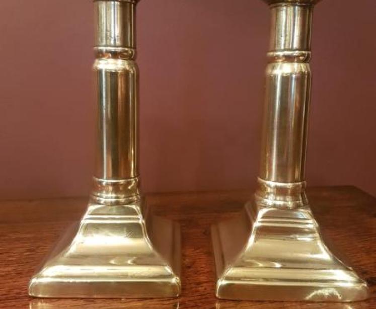 Rare Pair of Georgian Brass Telescopic Candlesticks - Image 1