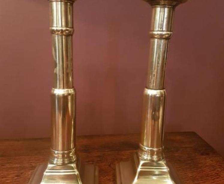 Rare Pair of Georgian Brass Telescopic Candlesticks - Image 2