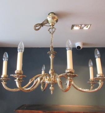 Edwardian Period Cast Brass Eight Arm Chandelier