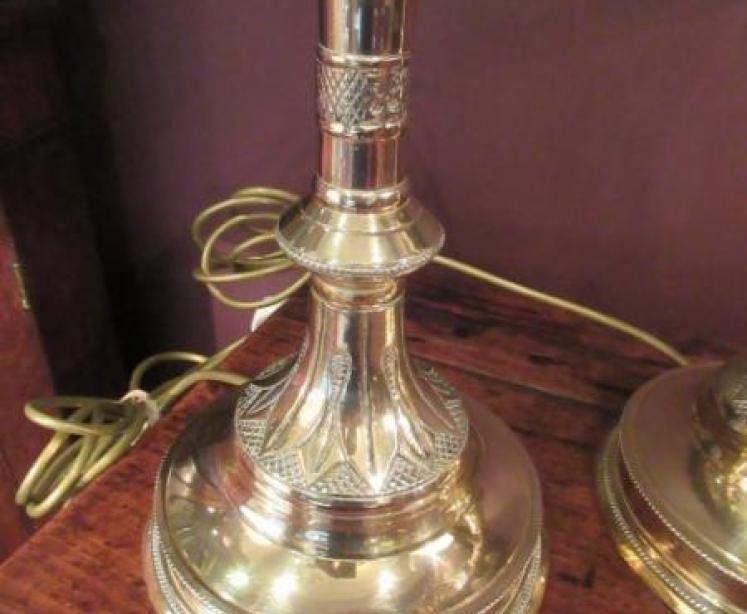Pair of Victorian Bell Metal Church Candlestick Lamps - Image 2