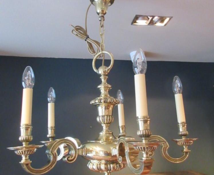 Superb Edwardian Period Bronze Five Arm Chandelier - Image 5
