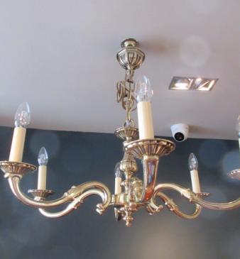 Edwardian Period Cast Brass Six Arm Chandelier