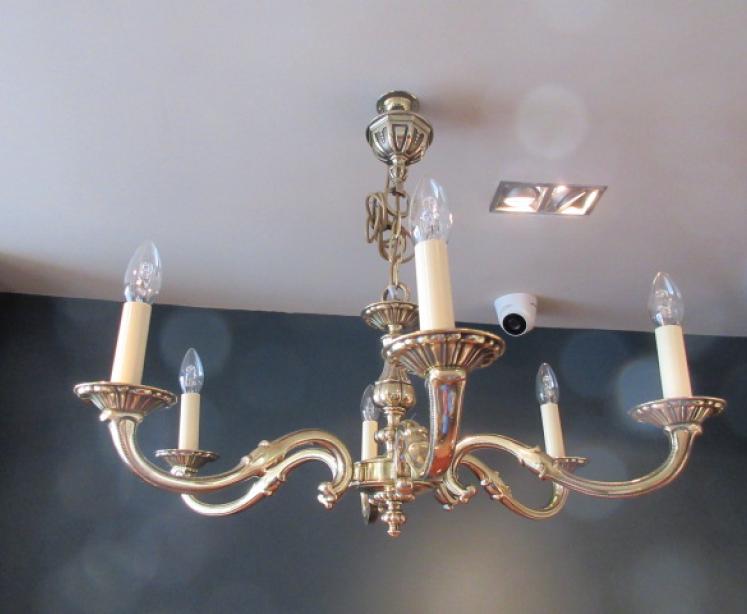 Edwardian Period Cast Brass Six Arm Chandelier - Image 1