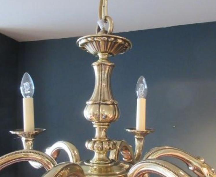 Edwardian Period Cast Brass Six Arm Chandelier - Image 2
