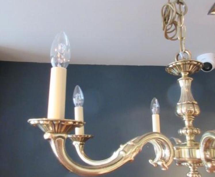 Edwardian Period Cast Brass Six Arm Chandelier - Image 4