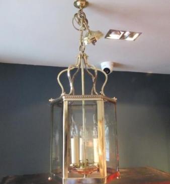 Edwardian Period Polished Brass Hall Lantern