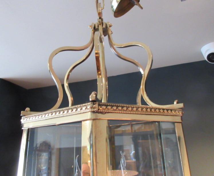 Edwardian Period Polished Brass Hall Lantern - Image 5