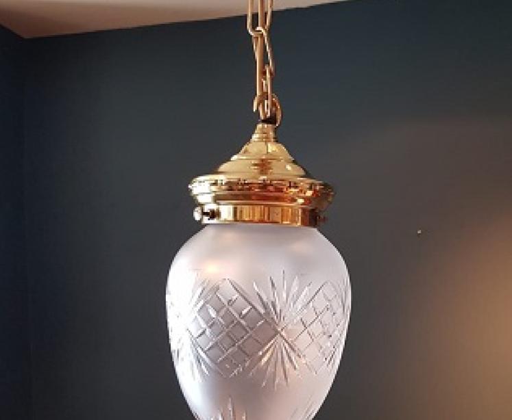 Edwardian Period Crystal Cut Glass Hanging Pendant Light - Image 1