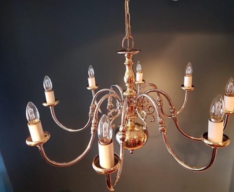 Edwardian Period Brass & Nickel Plated Chandelier - Image 5