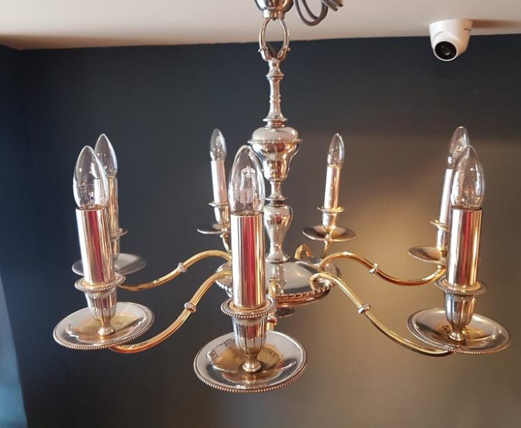 Edwardian Antique Nickel Plated Six Arm Chandelier - Image 2