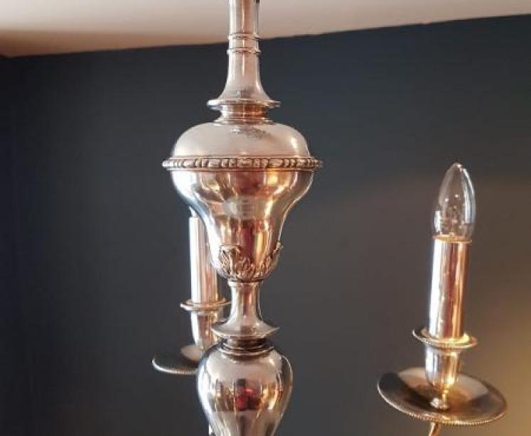 Edwardian Antique Nickel Plated Six Arm Chandelier - Image 3