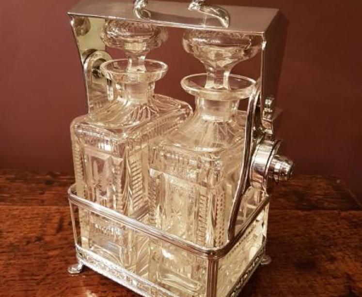 Superb Victorian Crystal Cut Two Bottle Whisky Tantalus - Image 1