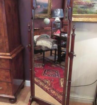 Fine George II Style Walnut Cheval Mirror