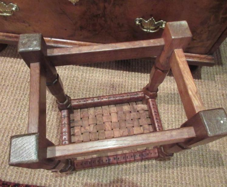 Early 'Beaverman' Adzed Oak Leather Top Stool - Image 4