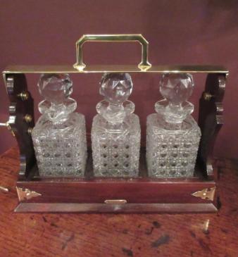 Superb Victorian Antique Rosewood Three Bottle Tantalus