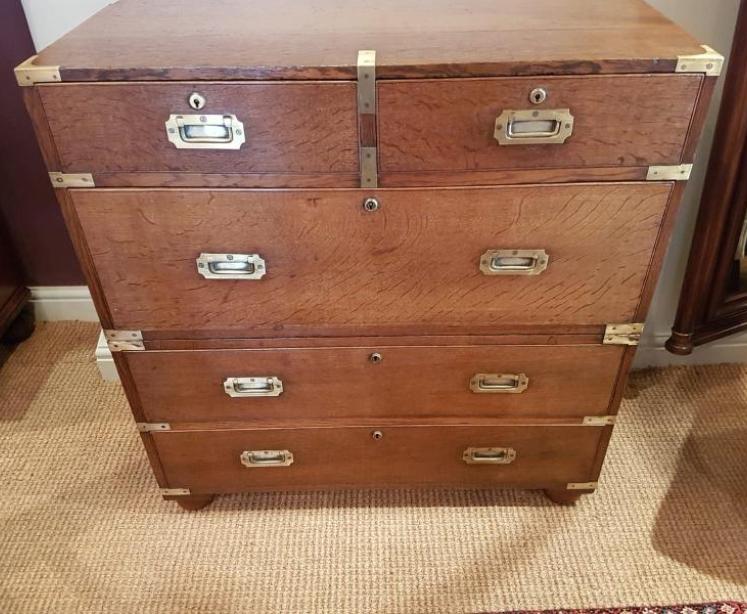 Regency Oak Brass Bound Two Piece Military Chest - Image 5