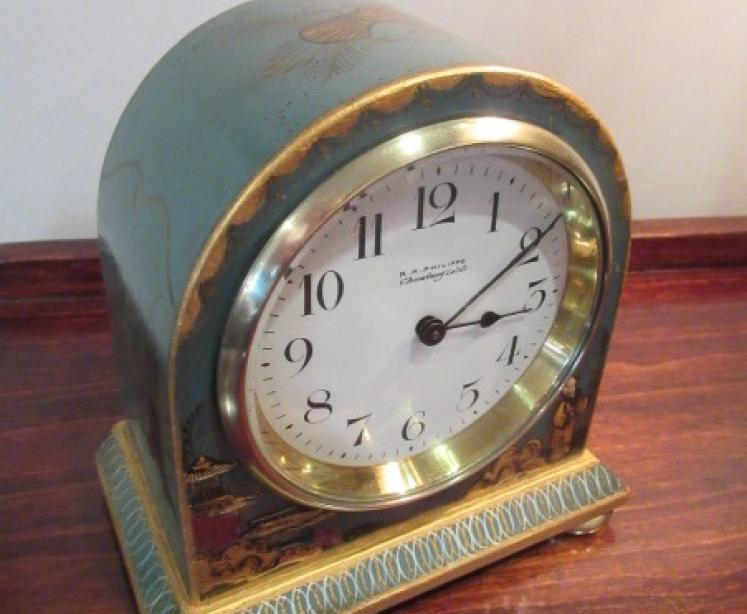 Small Edwardian Period Green Chinioserie  Mantel Clock - Image 1