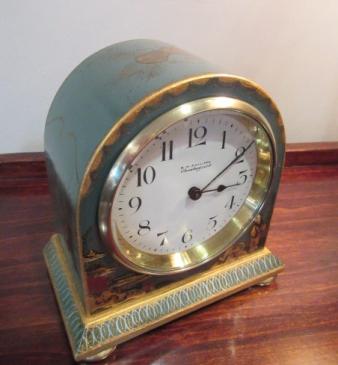 Small Edwardian Period Green Chinioserie  Mantel Clock