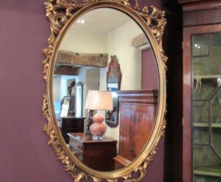 19th Century Plaster Gilt Florentine Oval Mirror - Image 1