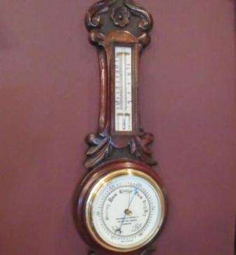 Small Mid Victorian Polished Oak Banjo Barometer