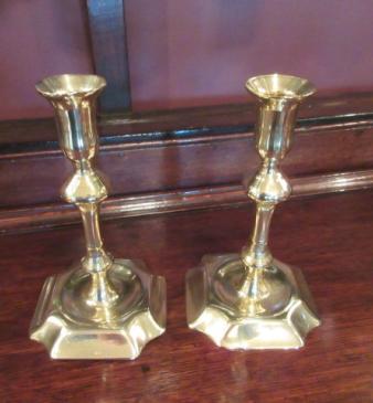 Pair of George III Period Seamed Brass Candlesticks