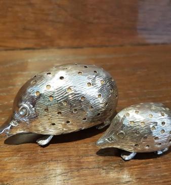 Levi & Salamon Silver Hedgehog and Hoglet Pin Cushions