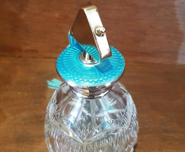 Art Deco Period Silver & Turquoise Enamel Scent Atomizer  - Image 3