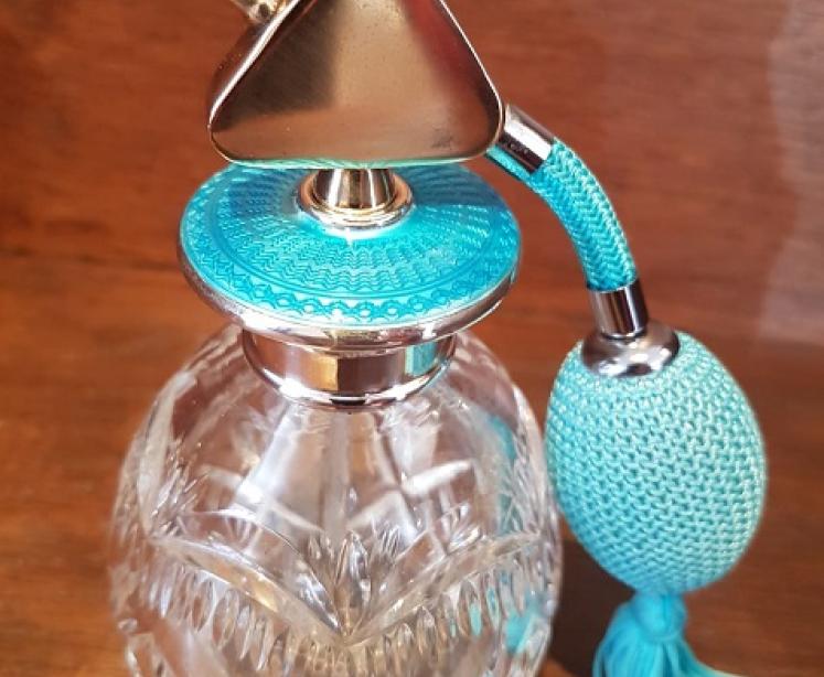 Art Deco Period Silver & Turquoise Enamel Scent Atomizer  - Image 4