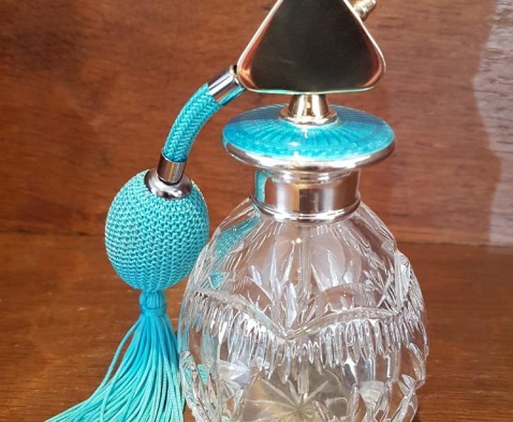 Art Deco Period Silver & Turquoise Enamel Scent Atomizer  - Image 5