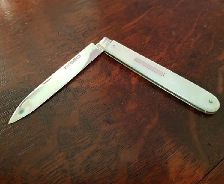 Victorian Antique Silver & Mother of Pearl Fruit Knife - Image 1