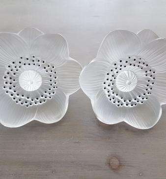 Matching Pair of Lalique Opalescent Dahlia Paperweights