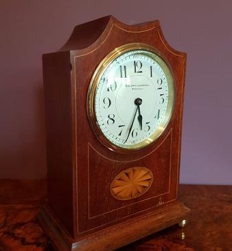 Edwardian Period Antique Sheraton Inlaid Mantel Clock