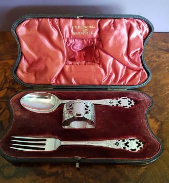 Victorian Walker and Hall Silver Child's Christening Set
