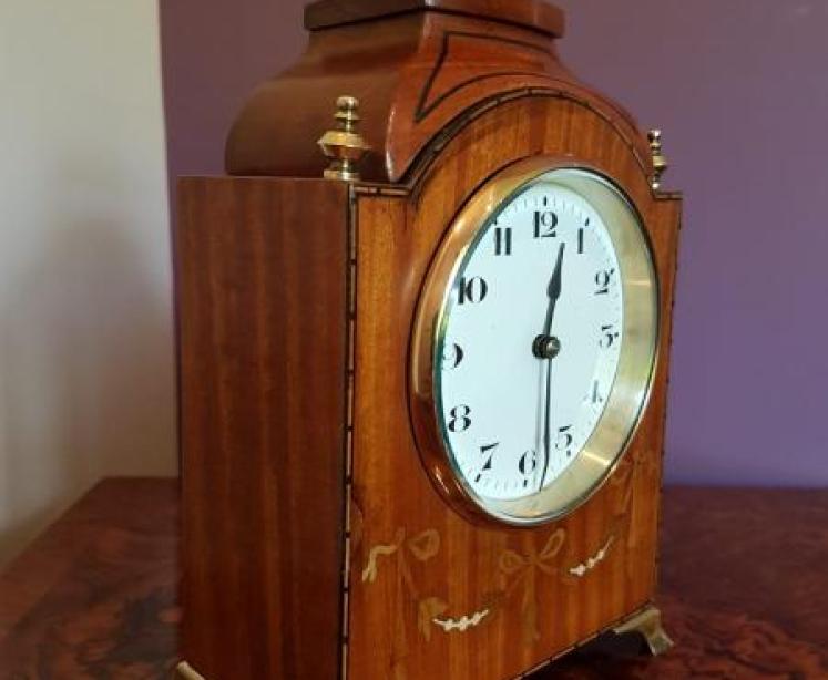 Edwardian Inlaid Satinwood Mantel Clock - Image 5