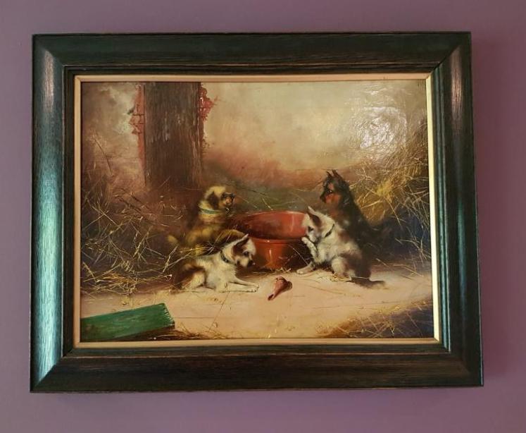 Victorian Oil on Canvass Terriers by Frank W Cassell - Image 1