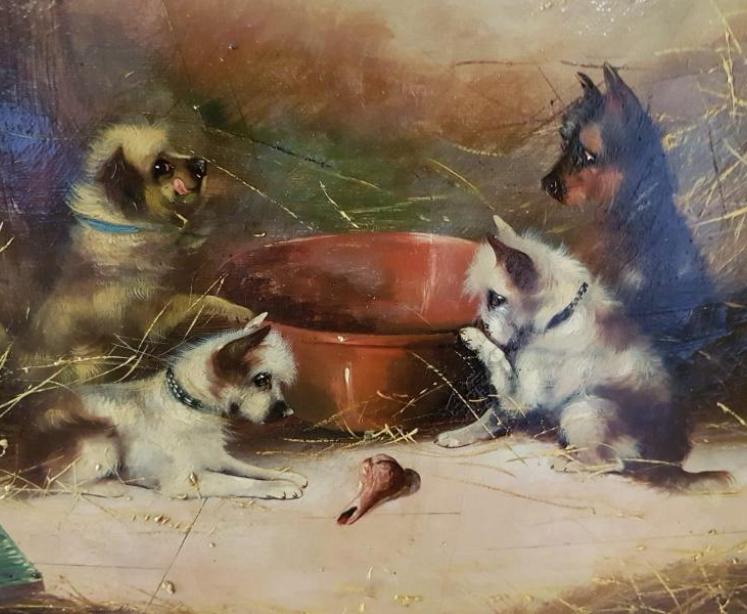 Victorian Oil on Canvass Terriers by Frank W Cassell - Image 2