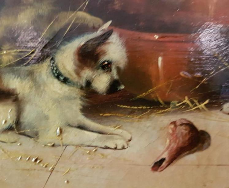 Victorian Oil on Canvass Terriers by Frank W Cassell - Image 3