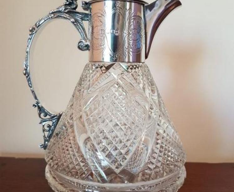 Victorian Antique Silver Mounted Cut Crystal Claret Jug - Image 1