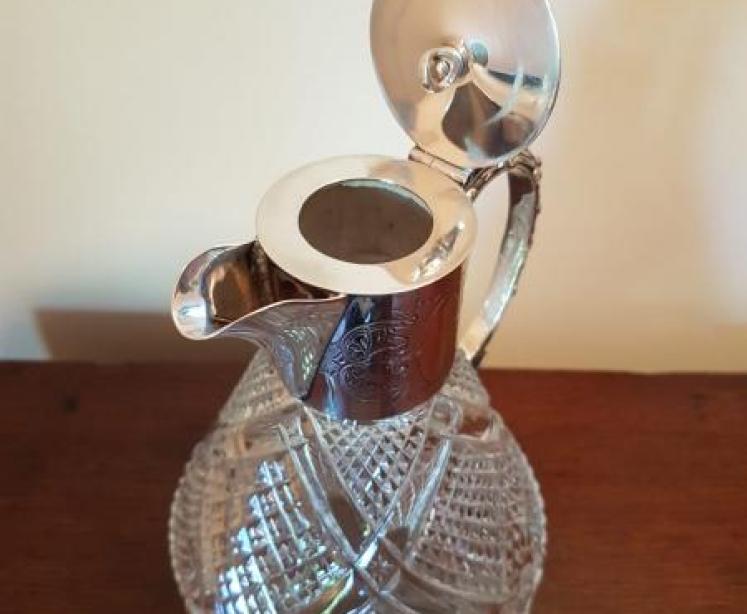 Victorian Antique Silver Mounted Cut Crystal Claret Jug - Image 2