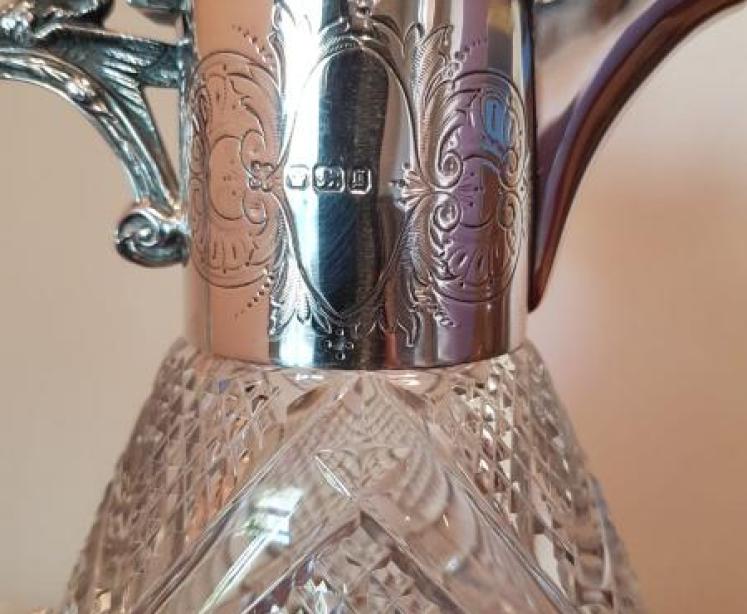 Victorian Antique Silver Mounted Cut Crystal Claret Jug - Image 5