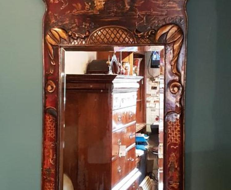 Late Victorian Chinoiserie Claret Lacquered Wall Mirror - Image 1