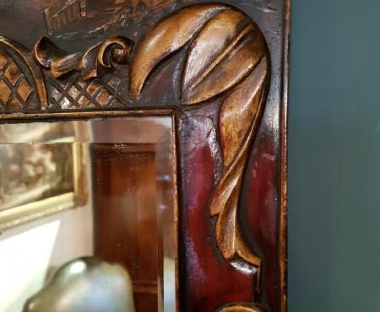 Late Victorian Chinoiserie Claret Lacquered Wall Mirror - Image 3