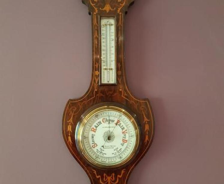Quality Small Edwardian Inlaid Rosewood Barometer - Image 1