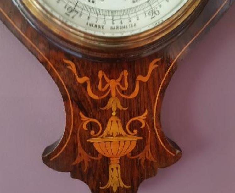 Quality Small Edwardian Inlaid Rosewood Barometer - Image 3