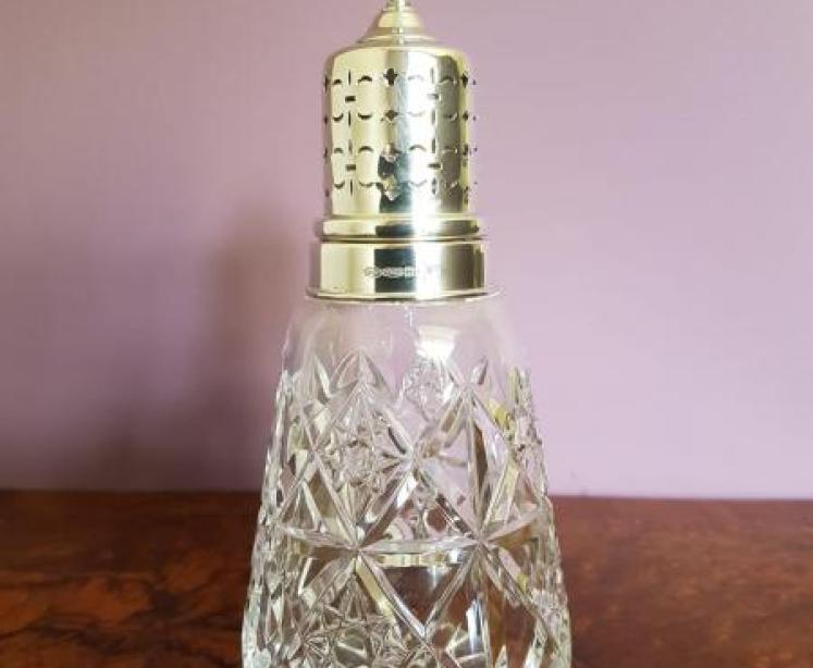 Quality Fretted Silver Top Cut Crystal Sugar Castor - Image 1