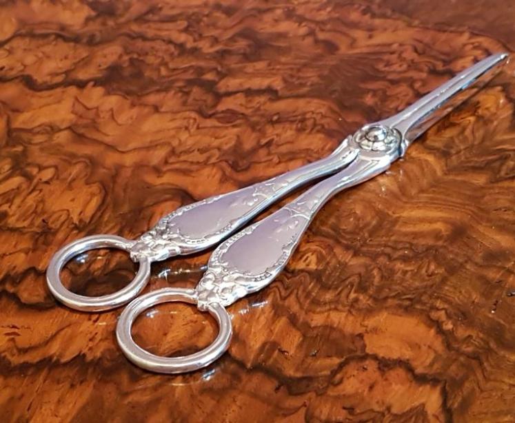 Rare Pair of Early Victorian Solid Silver Grape Scissors - Image 1