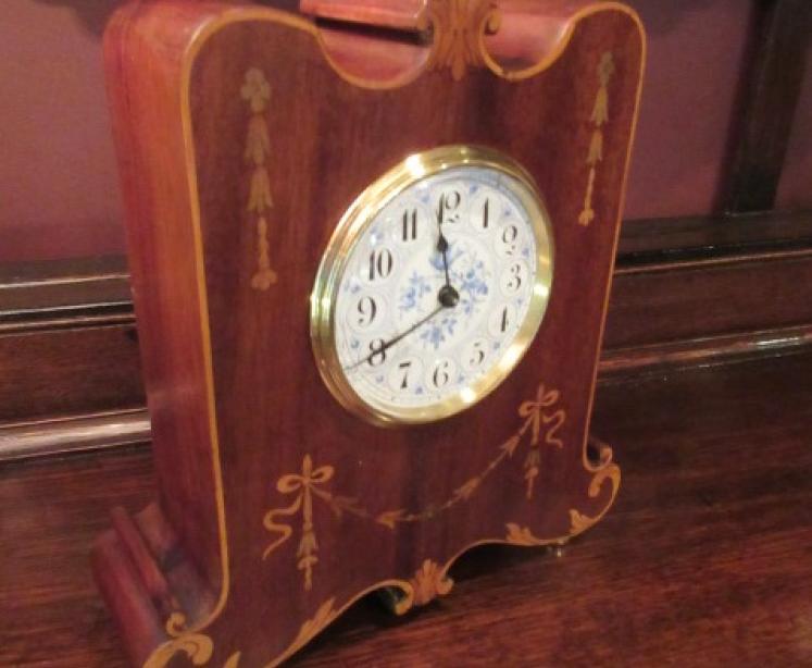 Art Nouveau Period Inlaid Shaped Top Mantel Clock - Image 1