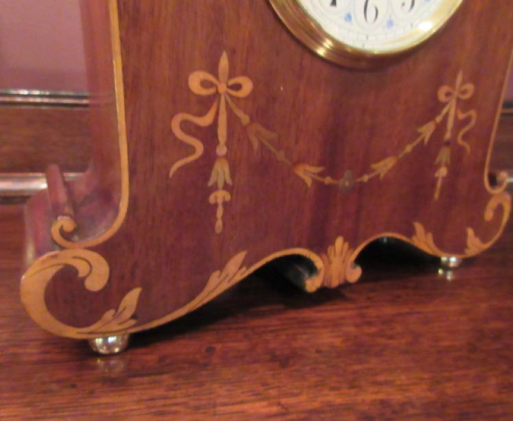 Art Nouveau Period Inlaid Shaped Top Mantel Clock - Image 3