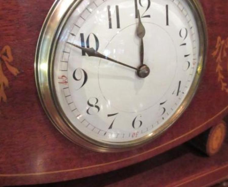 Edwardian Period Sheraton Inlaid Oval Mantel Clock - Image 3